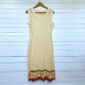 Vintage Linen Tribal African Dancers Print Sleeveless Maxi Tie Back Dress